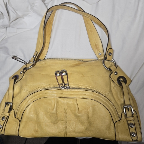 B. Makowsky Soft Genuine Leather Tote Hobo Shoulder Bag Purse Yellow - Picture 8 of 16